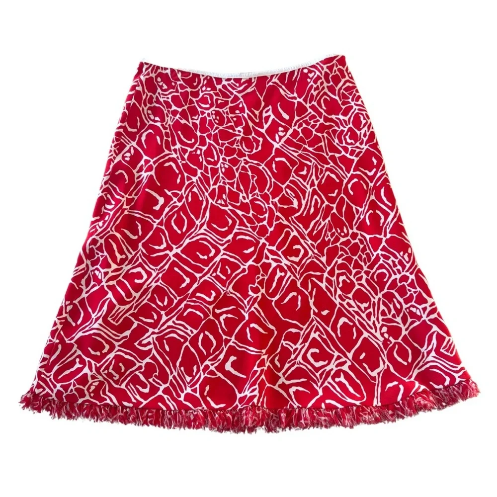 Escada Red and White Silk Midi Skirt